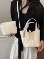 Cesta de verduras con estampado de lichi, bolso tipo cubo para llevar al hombro, moda femenina de alta gama, pañuelo de seda versátil, bolso bandolera. - Imagen 2