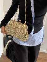 Bolso de mano con lentejuelas brillantes para mujer, estilo celebridad, para noche, con bolsillo para móvil y pintalabios, vi... - Imagen 3