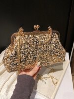 Bolso de mano con lentejuelas brillantes para mujer, estilo celebridad, para noche, con bolsillo para móvil y pintalabios, vi...