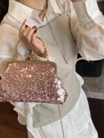 Bolso de mano con lentejuelas brillantes para mujer, estilo celebridad, para noche, con bolsillo para móvil y pintalabios, vi... - Imagen 2