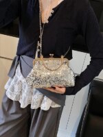 Bolso de mano con lentejuelas brillantes para mujer, estilo celebridad, para noche, con bolsillo para móvil y pintalabios, vi... - Imagen 4
