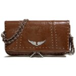 Bolso Bandolera Tipo Sobre Pequeño para Mujer 2026, Bolso de Hombro Casual de Cuero Encerado Negro Suave con Cadena de Remaches Plateados - Imagen 4