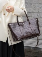 Bolso de mano Aidrani para mujer con estampado de piel de cocodrilo, bolso de cuero de vaca genuino con asa superior, bolso de diseño para llevar al hombro, ideal para el trabajo, la oficina, fiestas y el uso diario. - Imagen 2