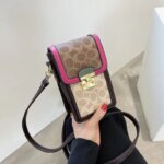Bolso vertical para teléfono con asa única, estilo clásico retro, con estampado de moda, para mujer, bolso bandolera para llevar el móvil, en colores negro, rosa, marrón y blanco, ideal para el uso diario y actividades al aire libre. - Imagen 6