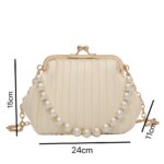 Bolso De Mujer Plisado Con Cadena De Perlas Bolso Bandolera 067 - Imagen 3