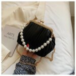 Bolso De Mujer Plisado Con Cadena De Perlas Bolso Bandolera 067 - Imagen 2