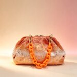 Bolso de mano con pedrería degradada para mujer, bolso de nube de cuero PU, bolso de fiesta de verano color mandarina con cadena gruesa de acrílico, bolso de mano para brunch y fiesta de graduación