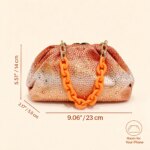 Bolso de mano con pedrería degradada para mujer, bolso de nube de cuero PU, bolso de fiesta de verano color mandarina con cadena gruesa de acrílico, bolso de mano para brunch y fiesta de graduación - Imagen 6