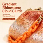 Bolso de mano con pedrería degradada para mujer, bolso de nube de cuero PU, bolso de fiesta de verano color mandarina con cadena gruesa de acrílico, bolso de mano para brunch y fiesta de graduación - Imagen 2