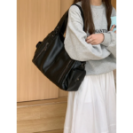 2026 Nuevo Negro Vintage texturado bolso de gran capacidad Crossbody hombro manija superior bolso para las mujeres - Imagen 2