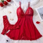 Conjunto de lencería para mujer con encaje y escote en V