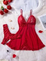 Conjunto de lencería para mujer con encaje y escote en V