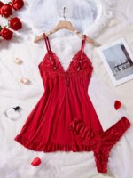 Conjunto de lencería para mujer con encaje y escote en V - Imagen 4