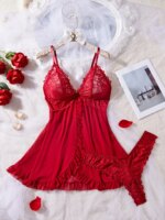 Conjunto de lencería para mujer con encaje y escote en V - Imagen 3