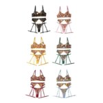 Liquidación: Conjunto de Lencería Sexy de 3 Piezas en Colores Aleatorios con Bordado Floral, Sujetador de Encaje Transparente, Liguero y Bragas - Kit de Ropa Interior Íntima