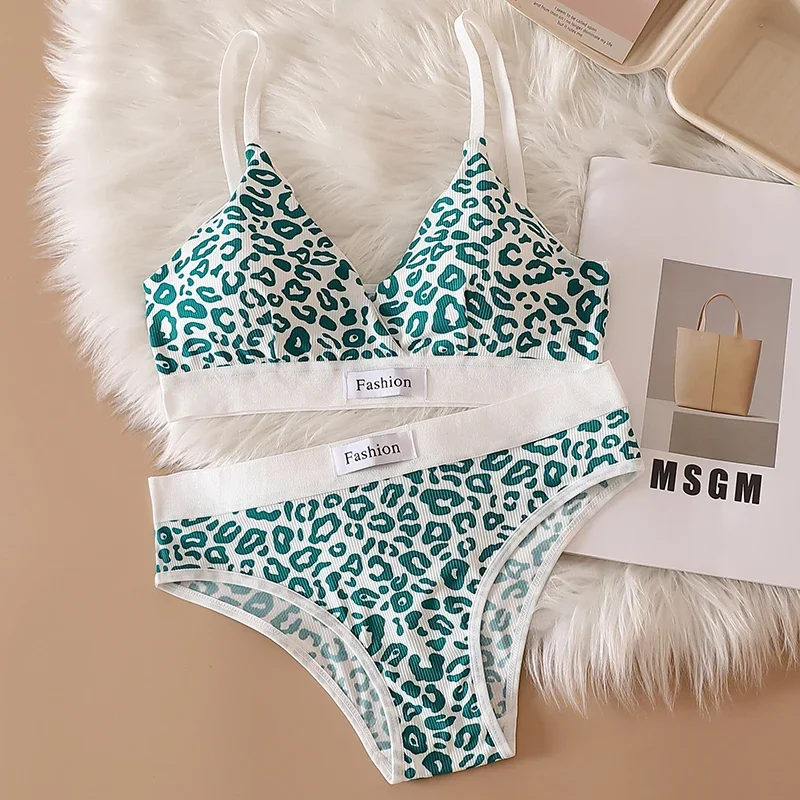 Conjunto de sujetador sin costuras para mujer, bragas de cintura baja, Bralette de leopardo, conjunto de lencería Sexy con cuello en V, sujetador deportivo, ropa interior femenina de algodón, 1/3/8 Uds.