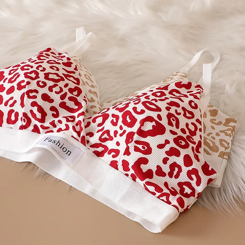 Conjunto de sujetador sin costuras para mujer, bragas de cintura baja, Bralette de leopardo, conjunto de lencería Sexy con cuello en V, sujetador deportivo, ropa interior femenina de algodón, 1/3/8 Uds.