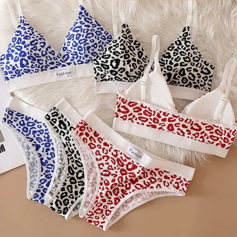 Conjunto de sujetador sin costuras para mujer, bragas de cintura baja, Bralette de leopardo, conjunto de lencería Sexy con cuello en V, sujetador deportivo, ropa interior femenina de algodón, 1/3/8 Uds.