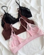 Conjunto de sujetador con cuello en V de encaje para mujer, lencería elegante y transpirable para verano, conjunto de ropa interior lisa y elegante - Imagen 5
