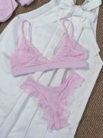 Conjunto de sujetador con cuello en V de encaje para mujer, lencería elegante y transpirable para verano, conjunto de ropa interior lisa y elegante - Imagen 6