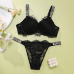 Nuevo conjunto de lencería con encaje en V para mujer, conjunto sexy de sujetador y bragas, cómodo, con realce, moldeador, ajustable y acolchado. - Imagen 4