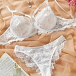 Lencería y ropa interior para mujer, sujetador con aros y tirantes de encaje elegante con diseño de pestañas y bragas brasileñas, estilo sexy - Imagen 6