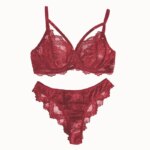 Lencería y ropa interior para mujer, sujetador con aros y tirantes de encaje elegante con diseño de pestañas y bragas brasileñas, estilo sexy - Imagen 4