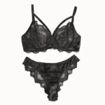 Lencería y ropa interior para mujer, sujetador con aros y tirantes de encaje elegante con diseño de pestañas y bragas brasileñas, estilo sexy - Imagen 5