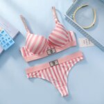 Conjunto de lencería de encaje para mujer Victoria's Secret: sujetador push-up con tirantes brillantes y logo, y tanga brillante con texto. ¡Tendencia caliente! - Imagen 6