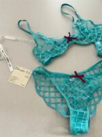 Conjunto de lencería azul sirena de tres piezas, ropa interior fina de pecho grande, Sujetador de encaje sexy, sujetadores románticos transpirables con traje de calzoncillos - Imagen 6