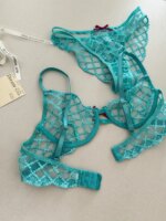 Conjunto de lencería azul sirena de tres piezas, ropa interior fina de pecho grande, Sujetador de encaje sexy, sujetadores románticos transpirables con traje de calzoncillos - Imagen 2