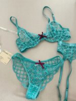 Conjunto de lencería azul sirena de tres piezas, ropa interior fina de pecho grande, Sujetador de encaje sexy, sujetadores románticos transpirables con traje de calzoncillos - Imagen 5