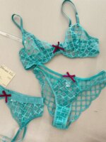 Conjunto de lencería azul sirena de tres piezas, ropa interior fina de pecho grande, Sujetador de encaje sexy, sujetadores románticos transpirables con traje de calzoncillos - Imagen 3
