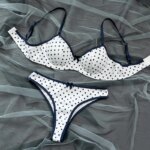 Conjunto de Lencería Vintage con Puntos, Bralette con Aros y Tanga, 2 Piezas, Estilo Francés en Contraste, Lencería Íntima para Uso Diario
