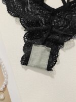 Conjunto de lencería sexy de encaje para mujer, sujetador push-up con aros y braguita, 2 piezas, bralette de encaje transparente con tanga de espalda cruzada. - Imagen 6