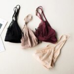 Wriufred conjunto de lencería de seda de hielo, sujetador sin anillo de acero, sin esponja, encaje de pestañas, ropa interior para niña - Imagen 2