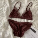 Wriufred conjunto de lencería de seda de hielo, sujetador sin anillo de acero, sin esponja, encaje de pestañas, ropa interior para niña