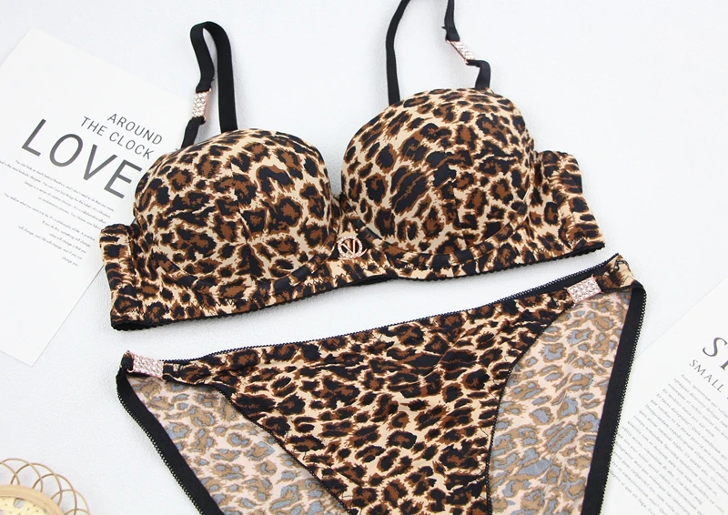 DaiNaFang-Conjunto de sujetador de encaje de dos piezas para mujer, ropa interior con estampado de leopardo, diseño hermoso, lencería femenina con diamantes de imitación