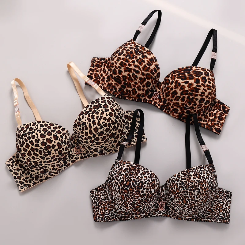 DaiNaFang-Conjunto de sujetador de encaje de dos piezas para mujer, ropa interior con estampado de leopardo, diseño hermoso, lencería femenina con diamantes de imitación