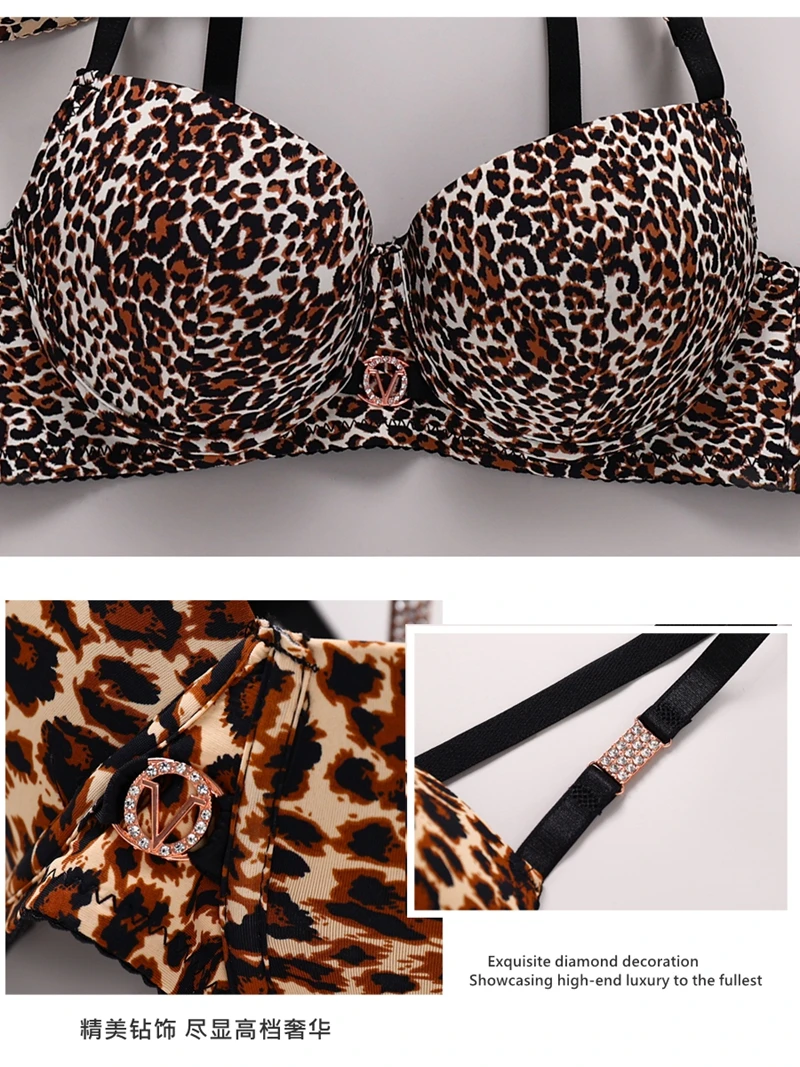 DaiNaFang-Conjunto de sujetador de encaje de dos piezas para mujer, ropa interior con estampado de leopardo, diseño hermoso, lencería femenina con diamantes de imitación
