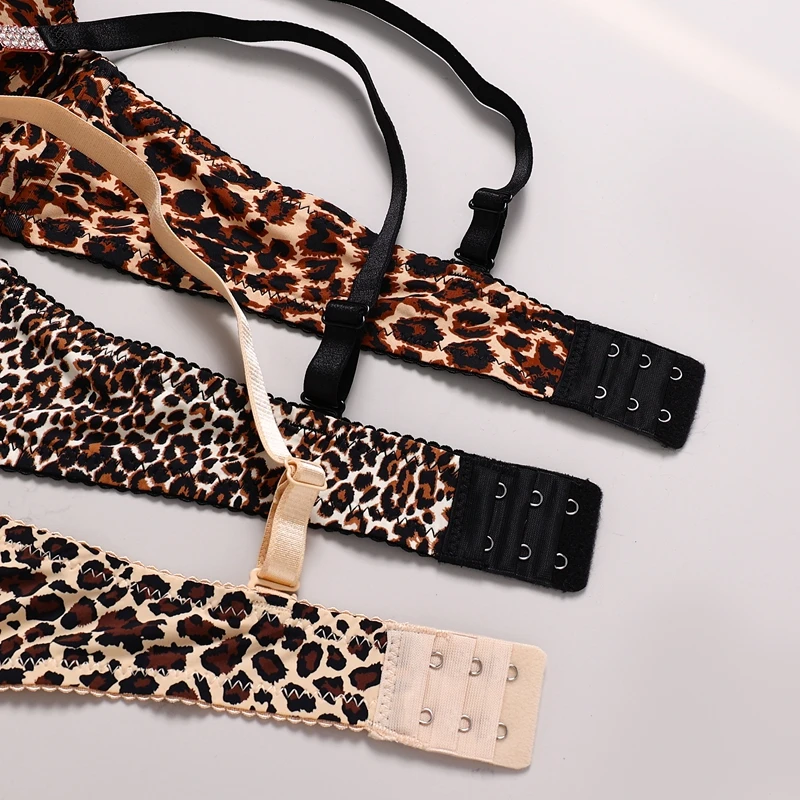 DaiNaFang-Conjunto de sujetador de encaje de dos piezas para mujer, ropa interior con estampado de leopardo, diseño hermoso, lencería femenina con diamantes de imitación
