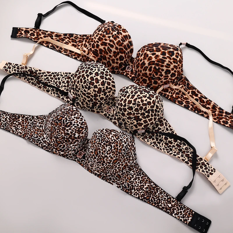 DaiNaFang-Conjunto de sujetador de encaje de dos piezas para mujer, ropa interior con estampado de leopardo, diseño hermoso, lencería femenina con diamantes de imitación