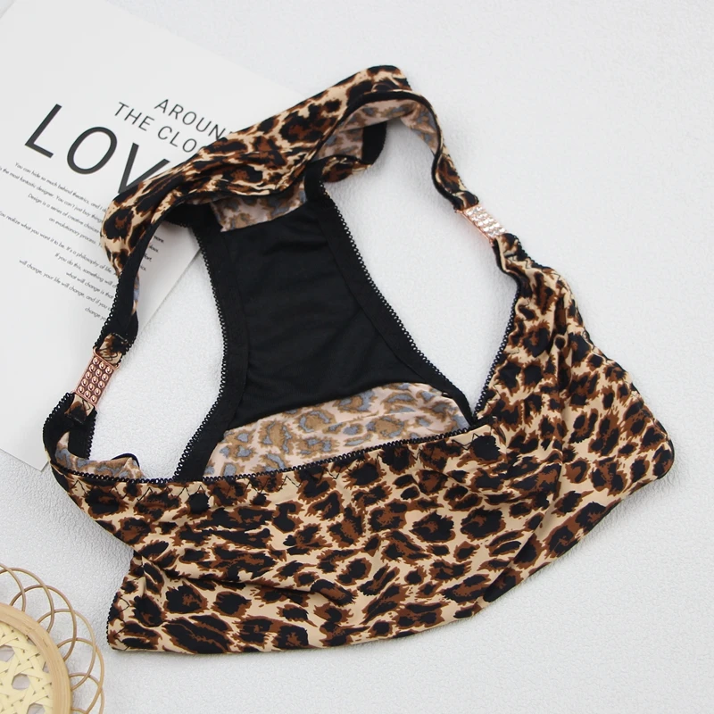 DaiNaFang-Conjunto de sujetador de encaje de dos piezas para mujer, ropa interior con estampado de leopardo, diseño hermoso, lencería femenina con diamantes de imitación
