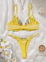 Conjunto de lencería ultrafina para mujer, conjunto de sujetador y bragas con aros de acero, ropa interior íntima de lujo con empalme de satén y bordado floral - Imagen 3