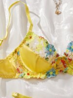 Conjunto de lencería ultrafina para mujer, conjunto de sujetador y bragas con aros de acero, ropa interior íntima de lujo con empalme de satén y bordado floral - Imagen 5