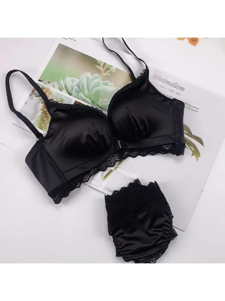 YUQI Conjunto de sujetador push-up con cierre frontal - Lencería con aros de encaje de busto pequeño para mujer |   Pull Up Lift Sexy Thin Beauty Back Bralette