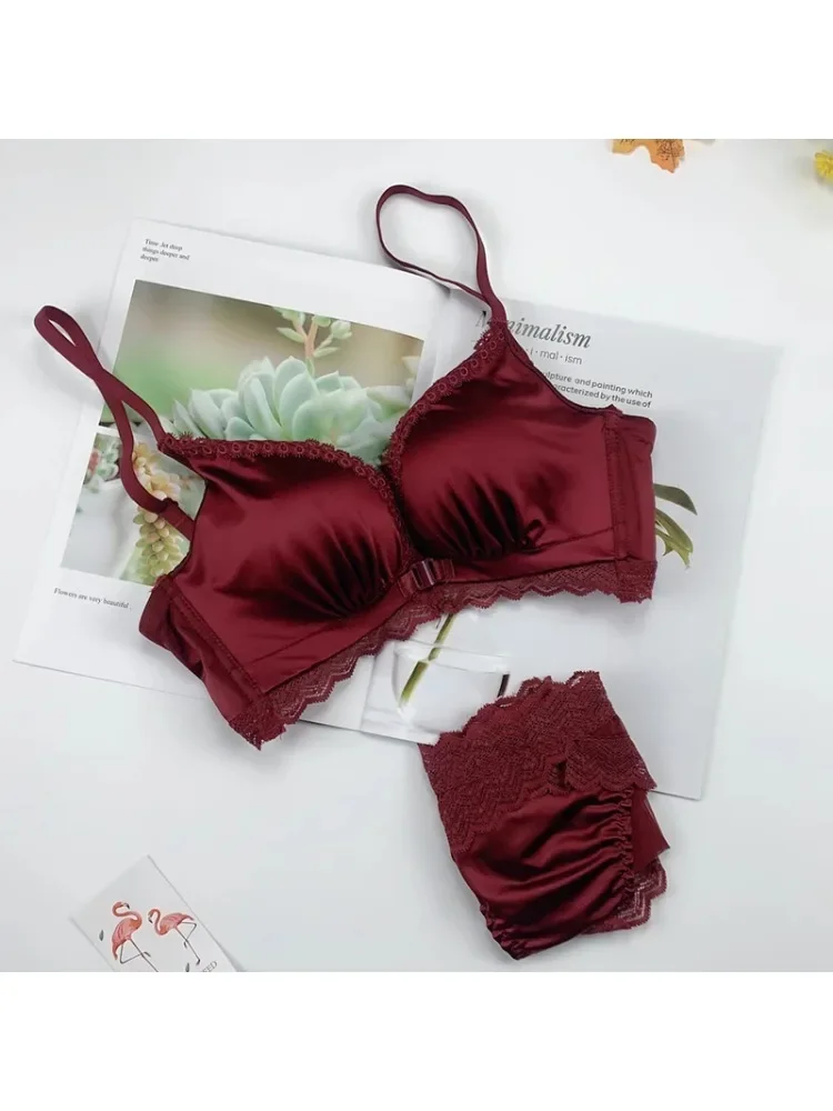 YUQI Conjunto de sujetador push-up con cierre frontal - Lencería con aros de encaje de busto pequeño para mujer |   Pull Up Lift Sexy Thin Beauty Back Bralette