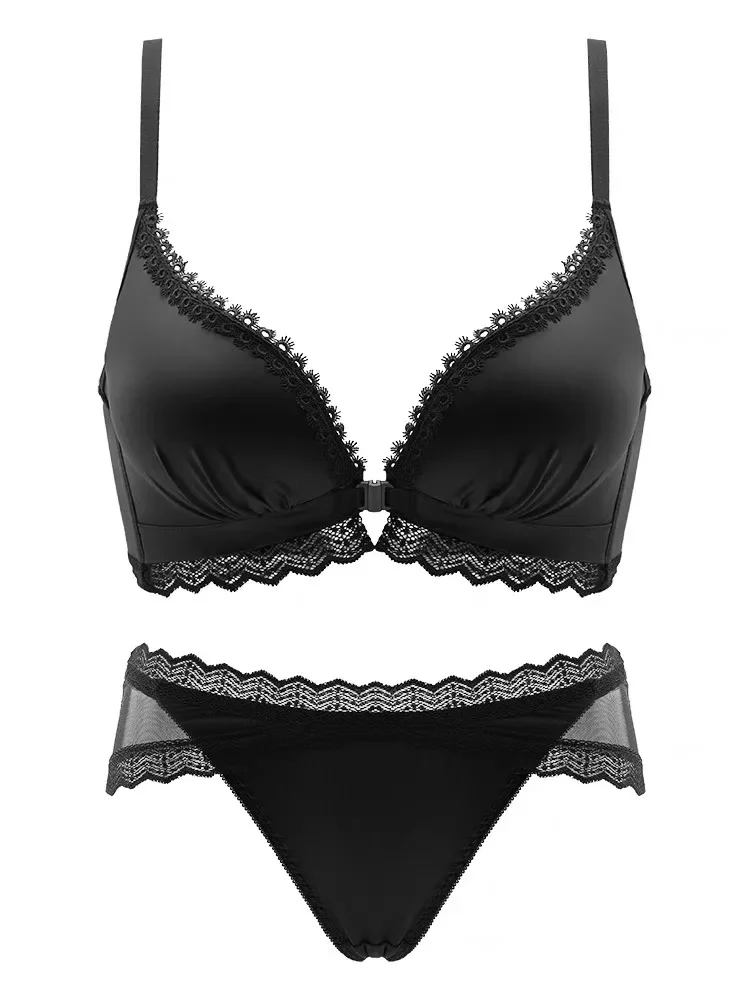 YUQI Conjunto de sujetador push-up con cierre frontal - Lencería con aros de encaje de busto pequeño para mujer |   Pull Up Lift Sexy Thin Beauty Back Bralette