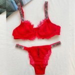Conjunto de lencería sexy para mujer, 2 piezas, sujetador push-up y bragas ajustables con pedrería, encaje y diseño de letras de marca, 2026, NUEVO - Imagen 6