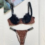 Conjunto de lencería sexy para mujer, 2 piezas, sujetador push-up y bragas ajustables con pedrería, encaje y diseño de letras de marca, 2026, NUEVO - Imagen 5